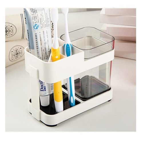 Gray - Toothbrush Holder, Toothbrush Holder, Removable Plastic Cup With  Drainage Hole, 2 Toothbrush Compartments + 1 Storage Tray, Non-slip Bottom.